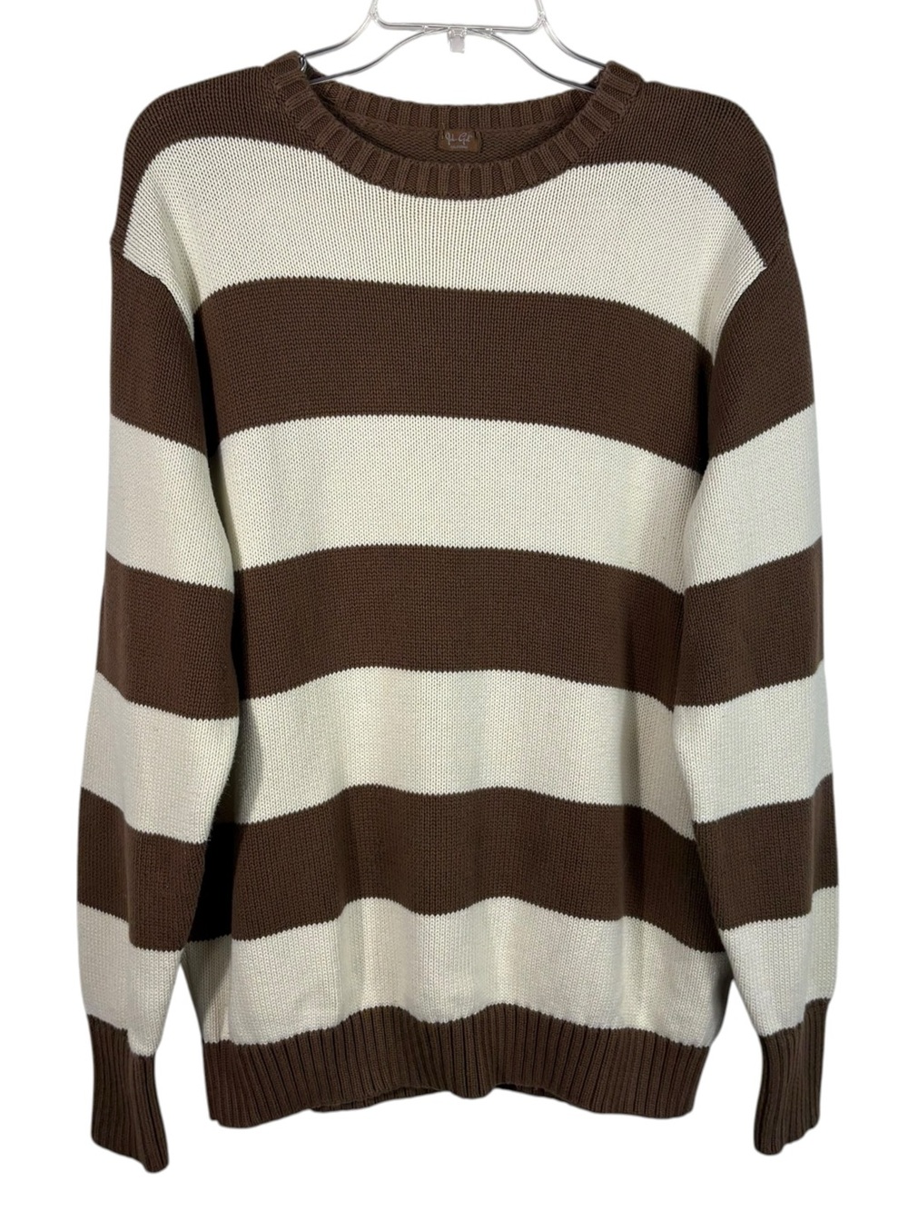 John Galt Brandy Melville Brown Cream Striped Oversized Knit Sweater Retro Y2K